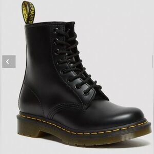 Dr. Martens Black Leather Boots with Yellow Stitching
